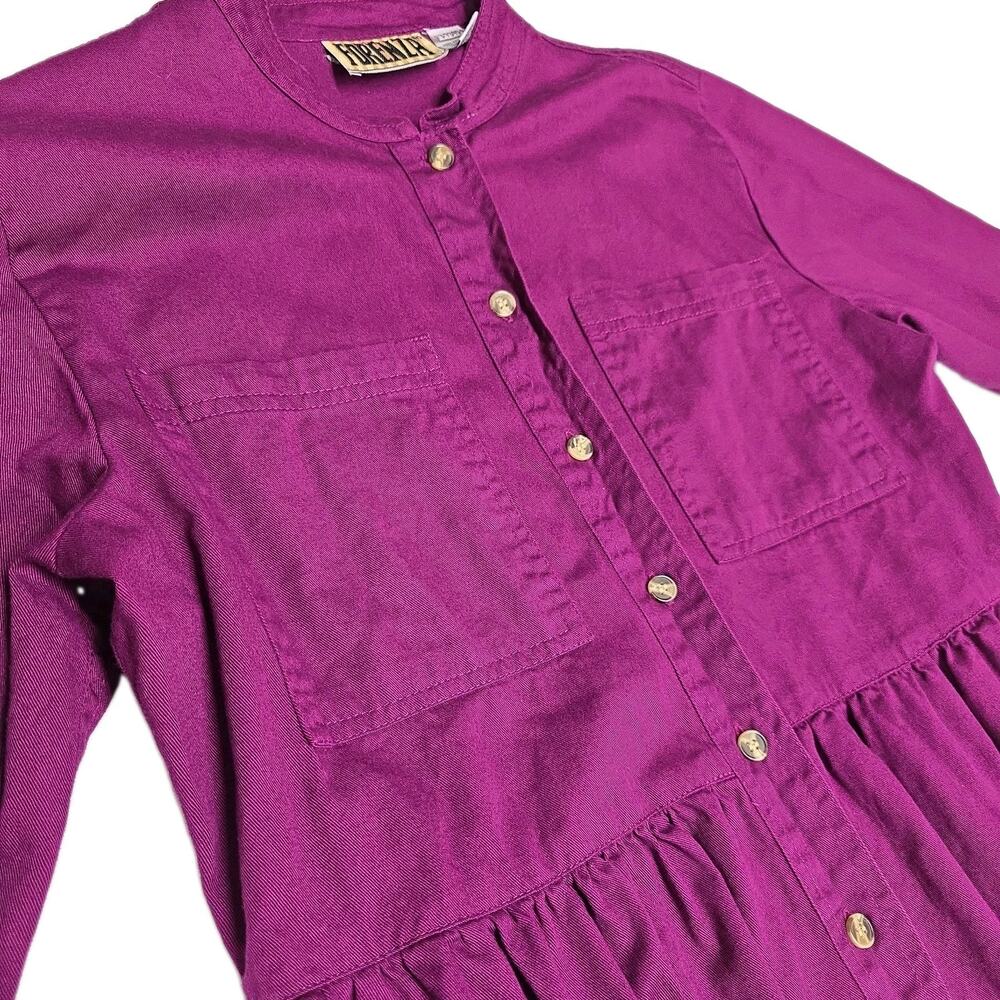 Vtg 80s Forenza Cotton Midi Shirtdress 16 Magenta Berry Purple Prairie Dress - Picture 5 of 7